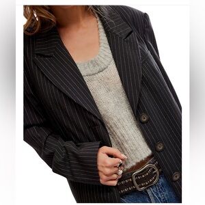 Free People Black Pinstripe Boyfriend Coat